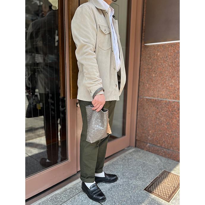 cornelian taurus by daisuke iwanaga コーネリアンタウラス CWS deformer bag/レザー巾着/クロコダイル/ポロサス 日本製 グレー cor481001 | cornelian taurus by daisuke iwanaga | 01