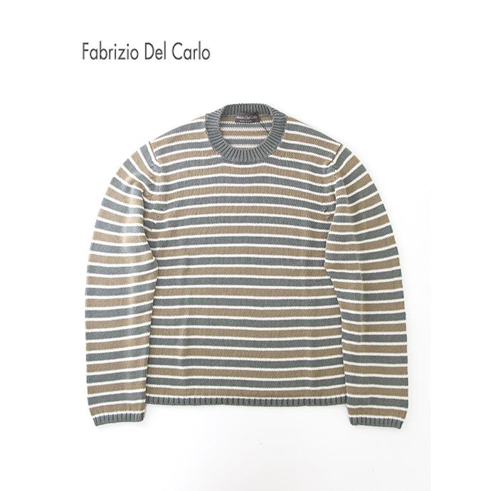 【30％OFF】Fablizio Del Carlo ファブリツィオ・デル・カルロ ボーダーニット/コットンカシミア イタリア製 グリーングレー×ライトブラウン fdc501202 | 