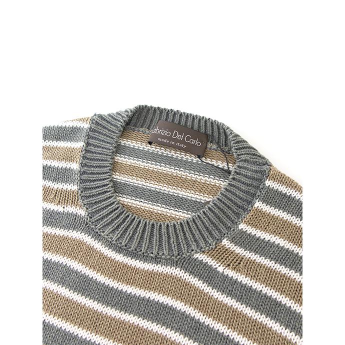 【30％OFF】Fablizio Del Carlo ファブリツィオ・デル・カルロ ボーダーニット/コットンカシミア イタリア製 グリーングレー×ライトブラウン fdc501202 |  | 04