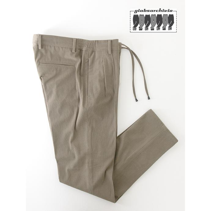 ジャブス アルキヴィオ giab's ARCHIVIO 1プリーツイージースラックス/MASACCIO-R1/ストレッチソフトコーデュロイ イタリア製 グレイッシュカーキ gba502001 | giab's ARCHIVIO