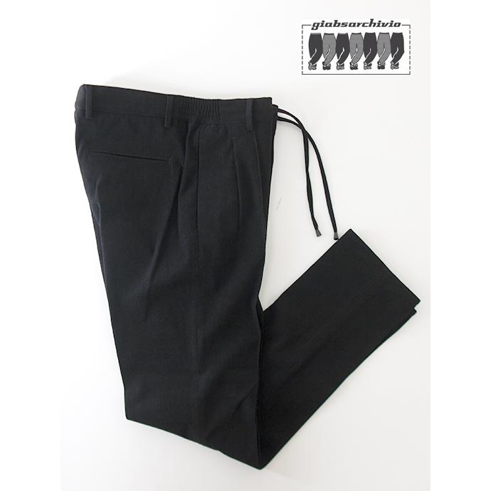 ジャブス アルキヴィオ giabs ARCHIVIO 1プリーツイージースラックス/MASACCIO-R1/ストレッチソフトコーデュロイ イタリア製 ブラック gba502002 | giab's ARCHIVIO