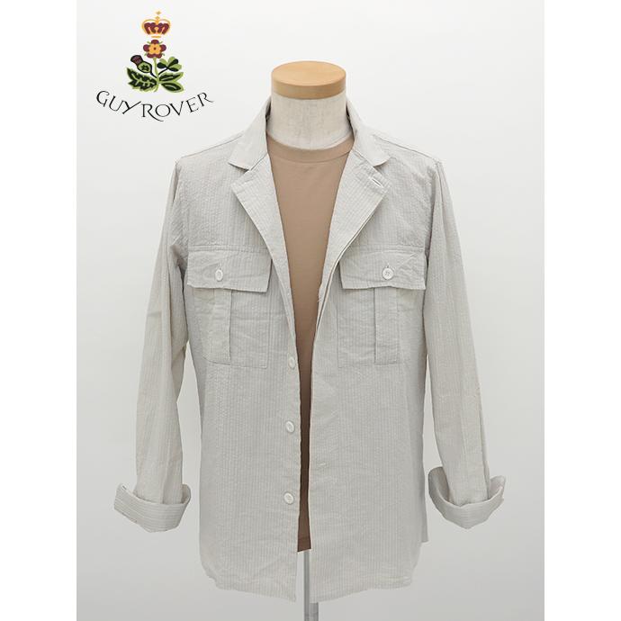 【50％OFF】ギローバー GUY ROVER オーバーシャツ/シアサッカーコットン イタリア製 グレイッシュカーキ guy480802 | GUY ROVER