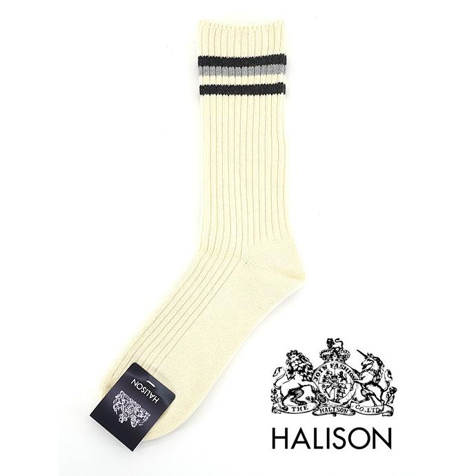HALISON/ハリソン/アイビークルーソックス/オーガニックコットン/オフホワイト×グレー/hal341402 | HALISON