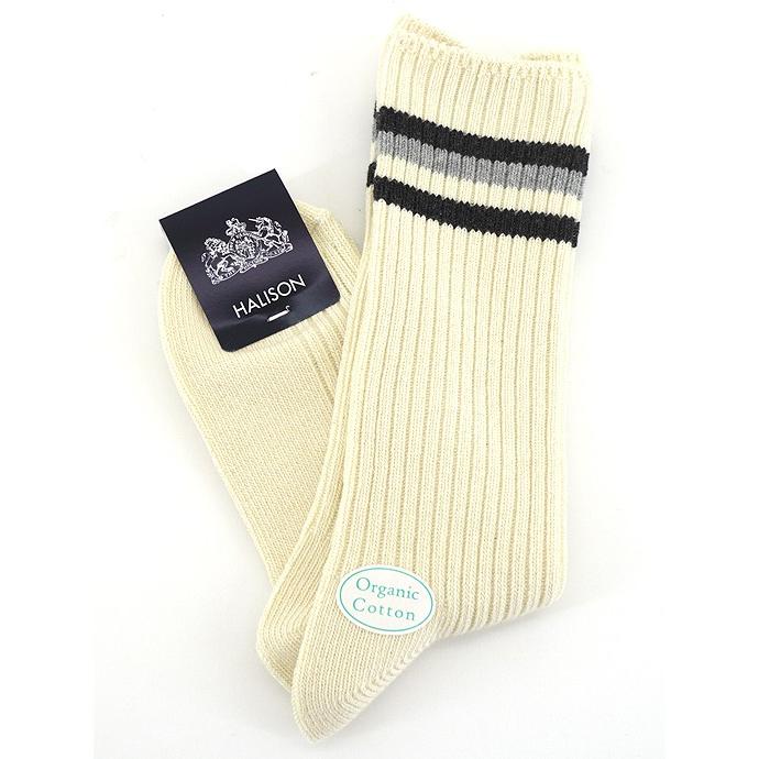 HALISON/ハリソン/アイビークルーソックス/オーガニックコットン/オフホワイト×グレー/hal341402 | HALISON | 01