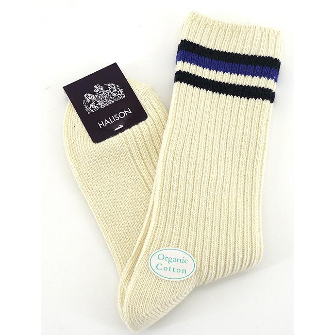 HALISON/ハリソン/アイビークルーソックス/オーガニックコットン/オフホワイト×ブルー/hal341403 | HALISON | 01