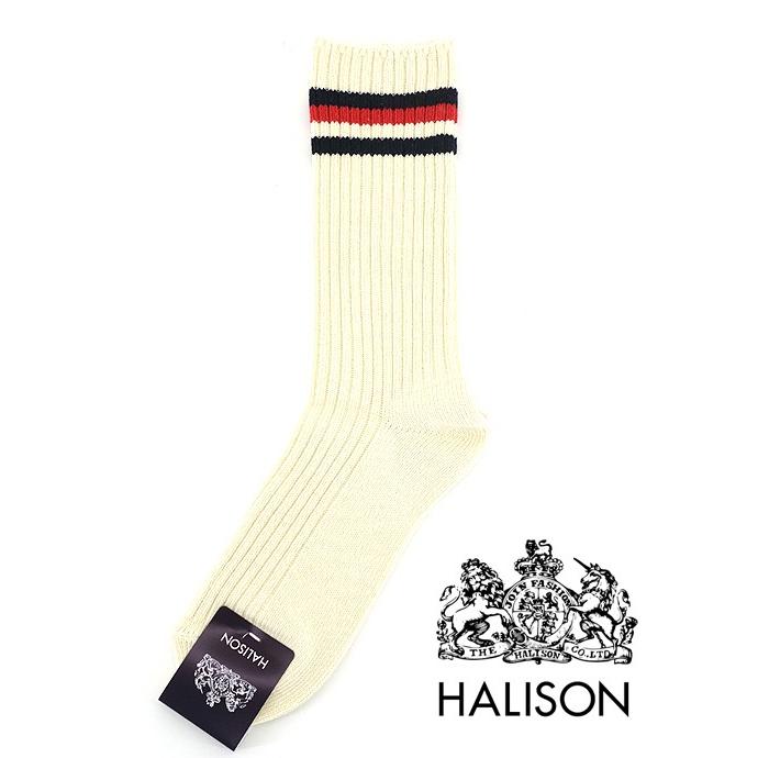 HALISON/ハリソン/アイビークルーソックス/オーガニックコットン/オフホワイト×レッド/hal341405 | HALISON