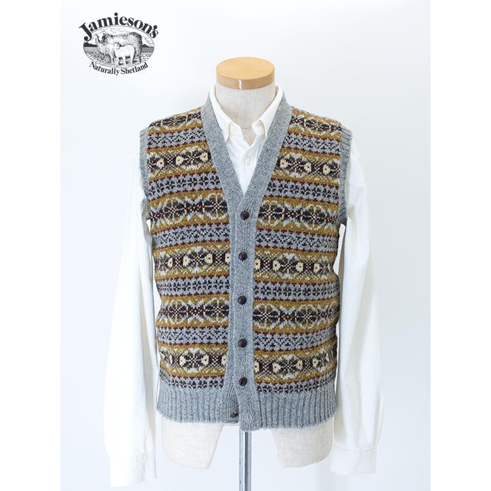 ジャミーソンズ Jamieson's ニットベスト/フェアアイル マスタード×グレー jam501802 | Jamieson's of Shetland