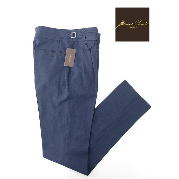 マッシモ・コラード Massimo Corrado ベルトレストラウザーズ/ストレッチウールリネン イタリア製 ネイビーブルー mac500405 | ブランド登録なし