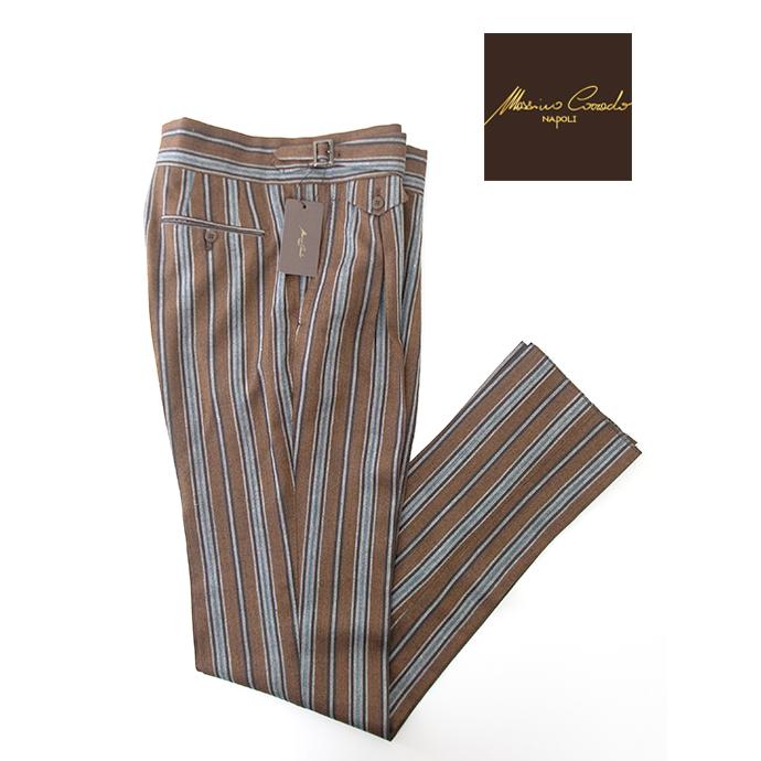 マッシモ・コラード Massimo Corrado ベルトレストラウザーズ/マルチストライプ イタリア製 ブラウン mac500406 | ブランド登録なし