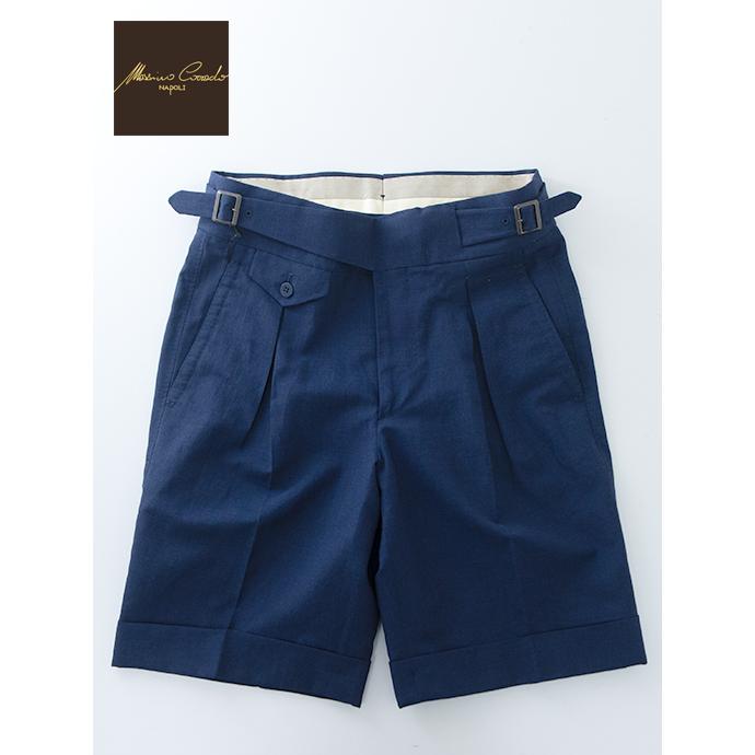 マッシモ・コラード Massimo Corrado 別注ベルトレストラウザーショーツ/ウールリネン イタリア製 ネイビー mac501001 | ブランド登録なし