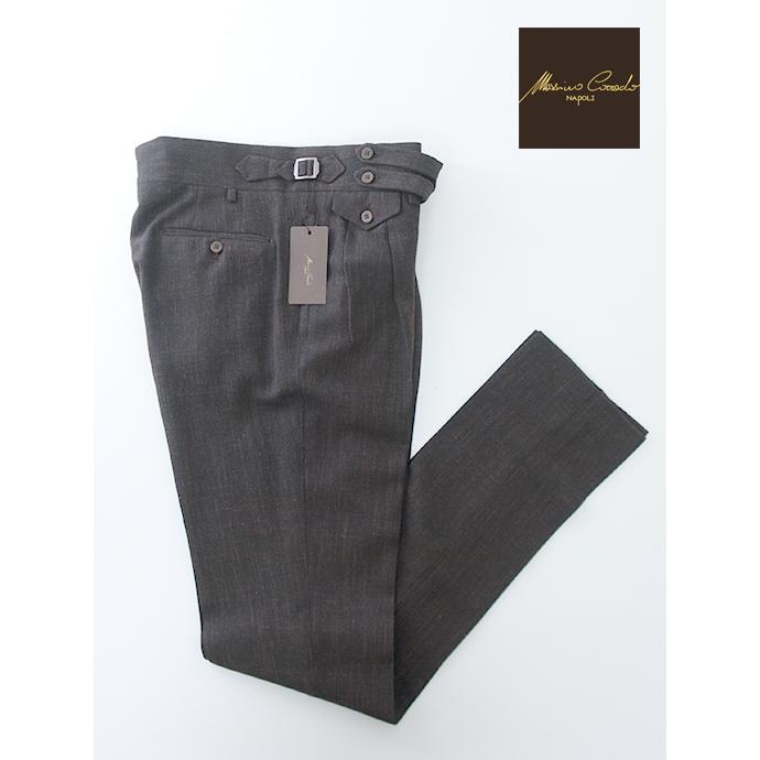 マッシモ・コラード Massimo Corrado ベルトレストラウザーズ/ソフトメランジウール イタリア製 ダークブラウン mac501003 | ブランド登録なし