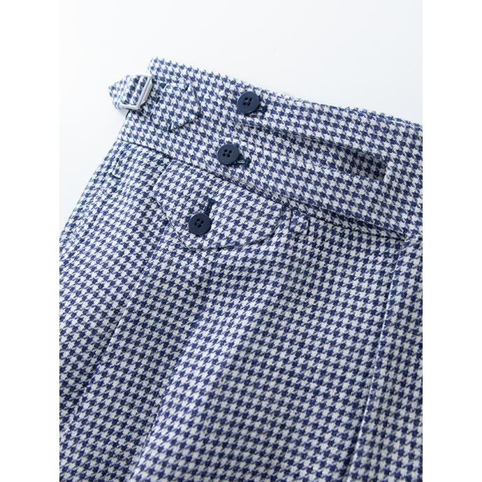 マッシモ・コラード Massimo Corrado ベルトレストラウザーズ/千鳥格子リネンウール イタリア製 ネイビー×ホワイト mac501004 | ブランド登録なし | 03