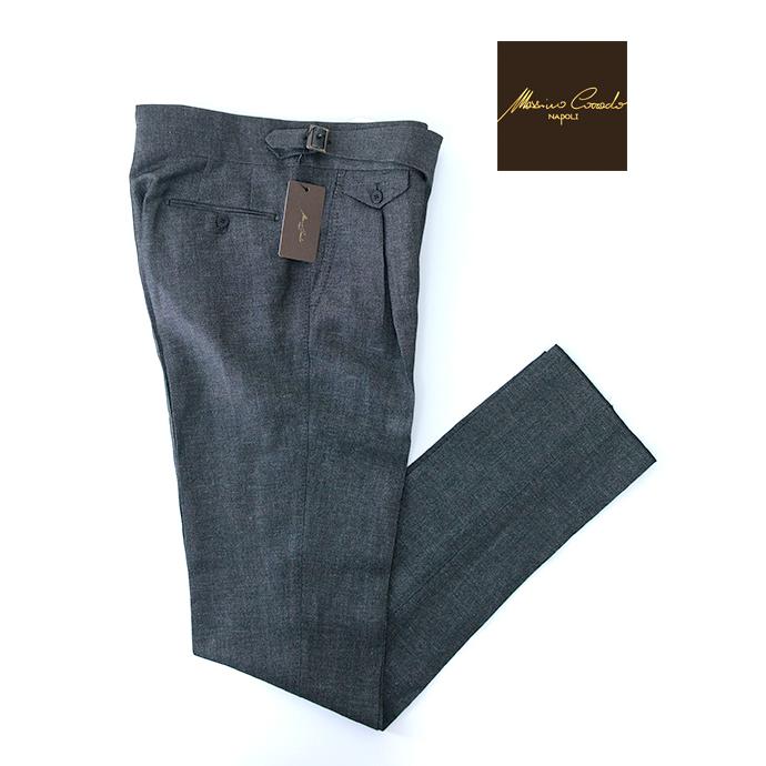マッシモ・コラード Massimo Corrado ベルトレストラウザーズ/デニムライクリネンウール イタリア製 チャコールグレー mac501201 | 