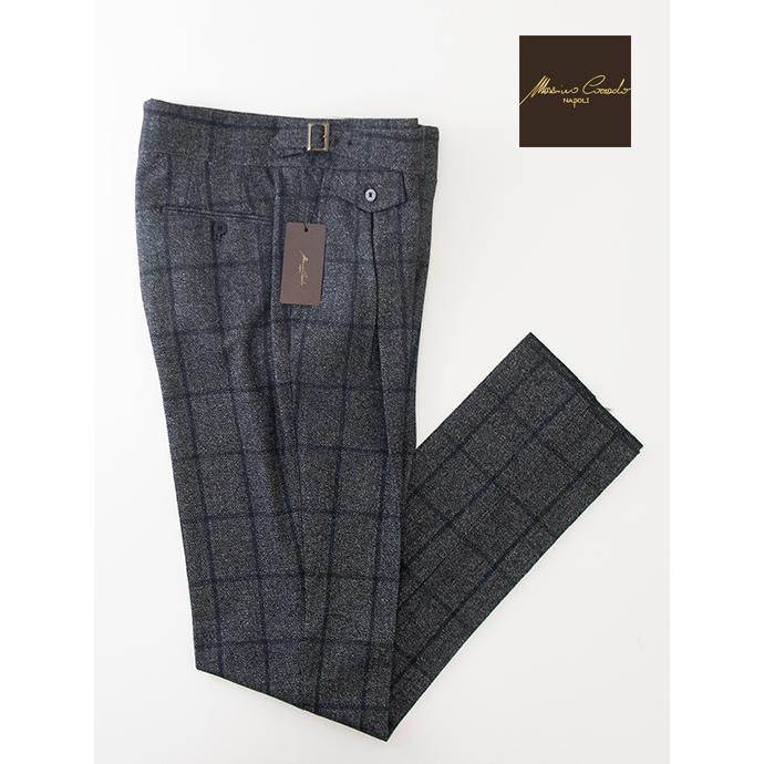 マッシモ・コラード Massimo Corrado ベルトレストラウザーズ/ヴィンテージソフトツイードウィンドウペン イタリア製 シャドウグレー mac501606 | 