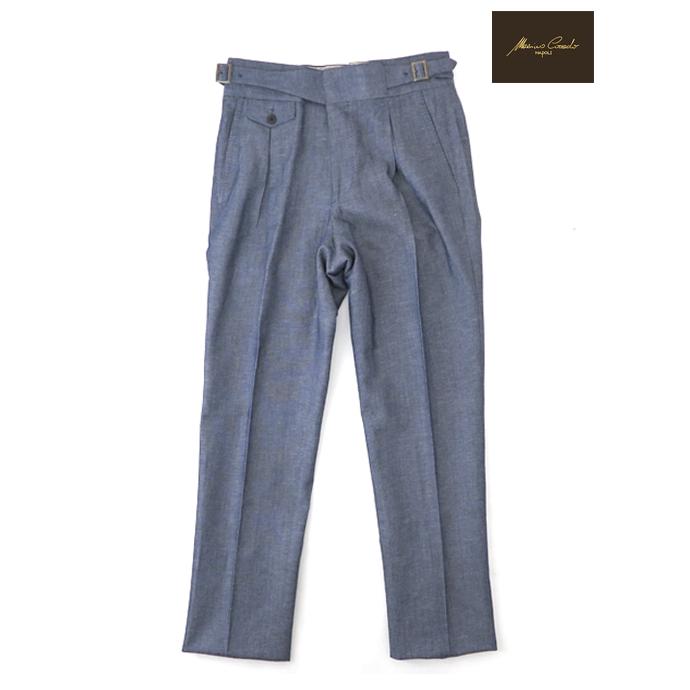 マッシモ・コラード Massimo Corrado コットンリネン/ベルトレストラウザーズ イタリア製 インディゴブルー mac520202 | 
