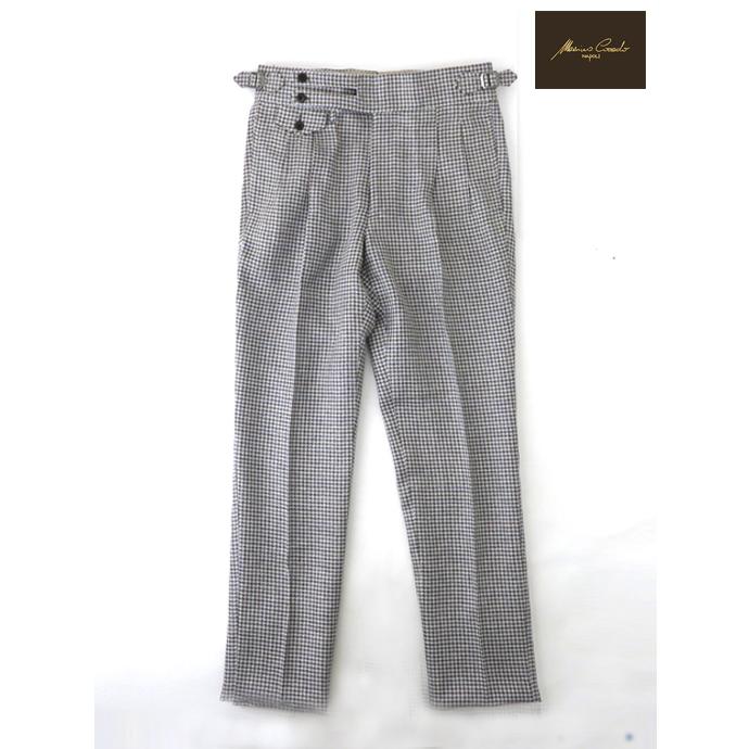 マッシモ・コラード Massimo Corrado リネンシルクコットン/ベルトレストラウザーズ イタリア製 グレー×ブラウン mac520203 | 