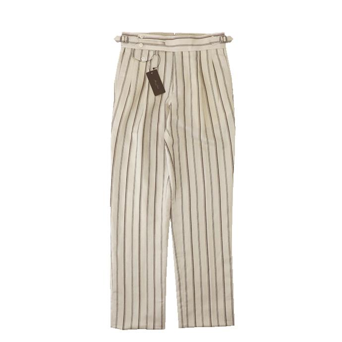 マッシモ・コラード Massimo Corrado ベルトレストラウザーズ/ウィンザーモデル/リネンシルク イタリア製 オフホワイト×ブラウン mac520401 |  | 02