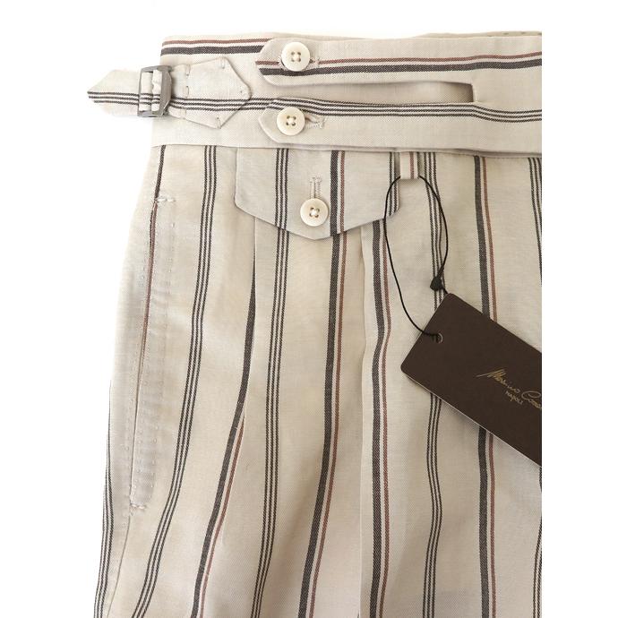 マッシモ・コラード Massimo Corrado ベルトレストラウザーズ/ウィンザーモデル/リネンシルク イタリア製 オフホワイト×ブラウン mac520401 |  | 05