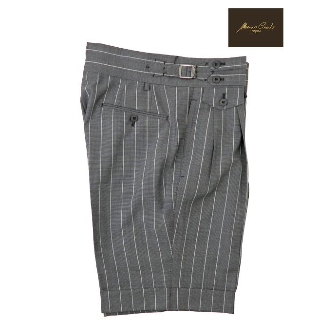 マッシモ・コラード Massimo Corrado ベルトレストラウザーズ ハーフパンツ イタリア製 グレー×ホワイトストライプ mac520601 | 