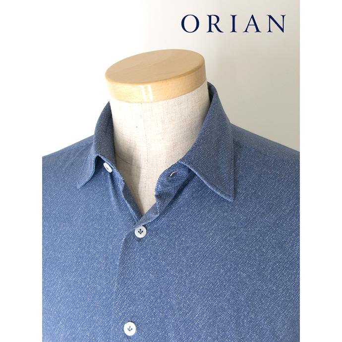 【30％OFF】ORIAN/オリアン/スーパーストレッチメッシュシャツ/ワイドカラー/デニムライク/インディゴブルー/ori421402｜rootweb