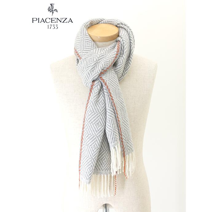 ピアチェンツァ PIACENZA カシミアマフラー イタリア製 グレー×ホワイト×ブリック pia482001 | ブランド登録なし