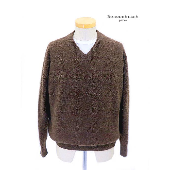 レンコントラント RENCONTRANT Vネックシャギーニット/フォックスウール ブラウン rct521802 | 