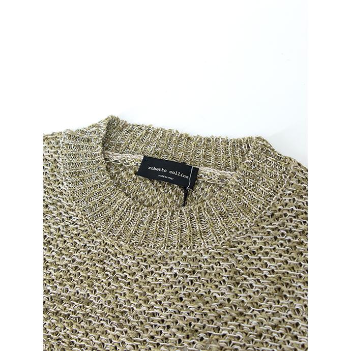【50％OFF】ロベルト・コリーナ roberto collina 切替クルーネックニット/サマーニット/ペーパーリネンコットン イタリア製 オリーブ×ホワイト roc500601 | ROBERTO COLLINA | 04