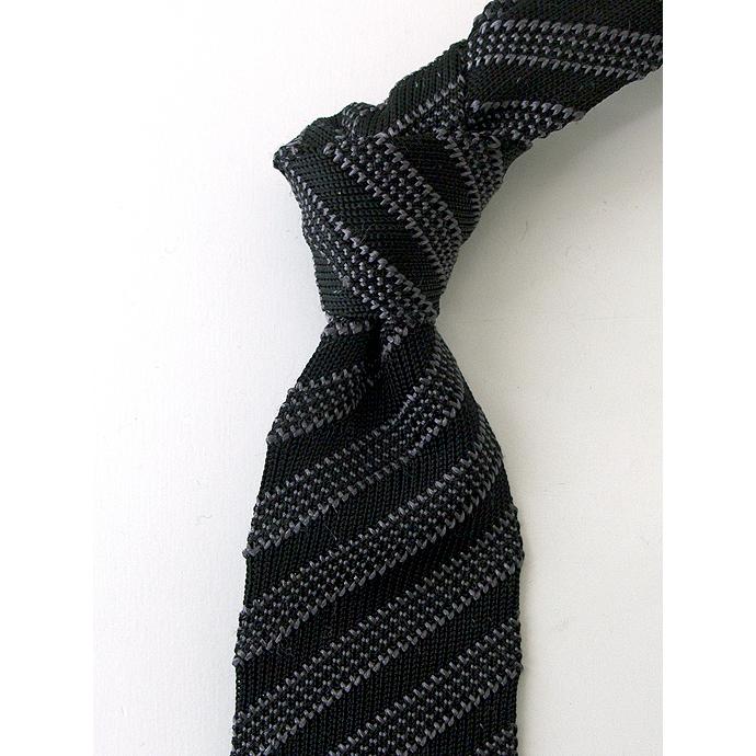Tricot-Dio/トリコ・ディオ/ニットタイ/ジャカードストライプ/ブラック×グレー/trd460201 | ブランド登録なし | 01
