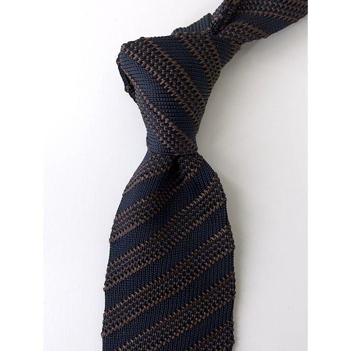 Tricot-Dio/トリコ・ディオ/ニットタイ/ジャカードストライプ/ネイビー×ブラウン/trd460202 | ブランド登録なし | 01