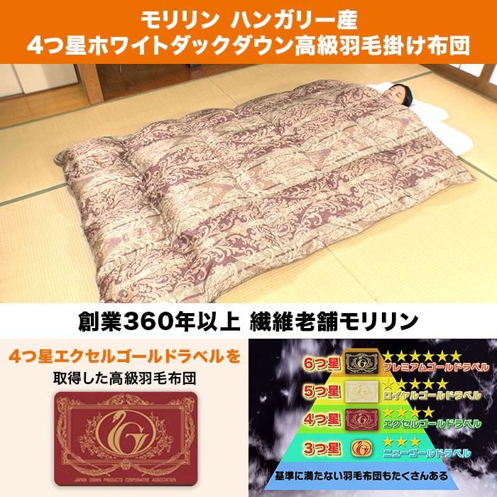 最新モデル★モリリン高品質羽毛掛布団★ハンガリー産ダウン★ネイビーブルー★新品 モリリン ハンガリー産4つ星ホワイトダックダウン高級羽毛掛け布団