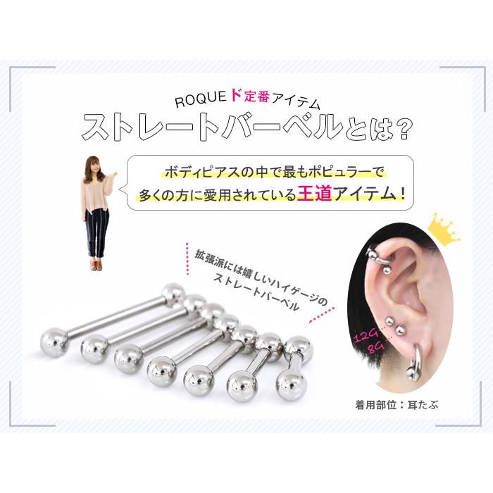 ROQUE（ロキ） ストレートバーベル 12G ボディピアス シルバー 定番