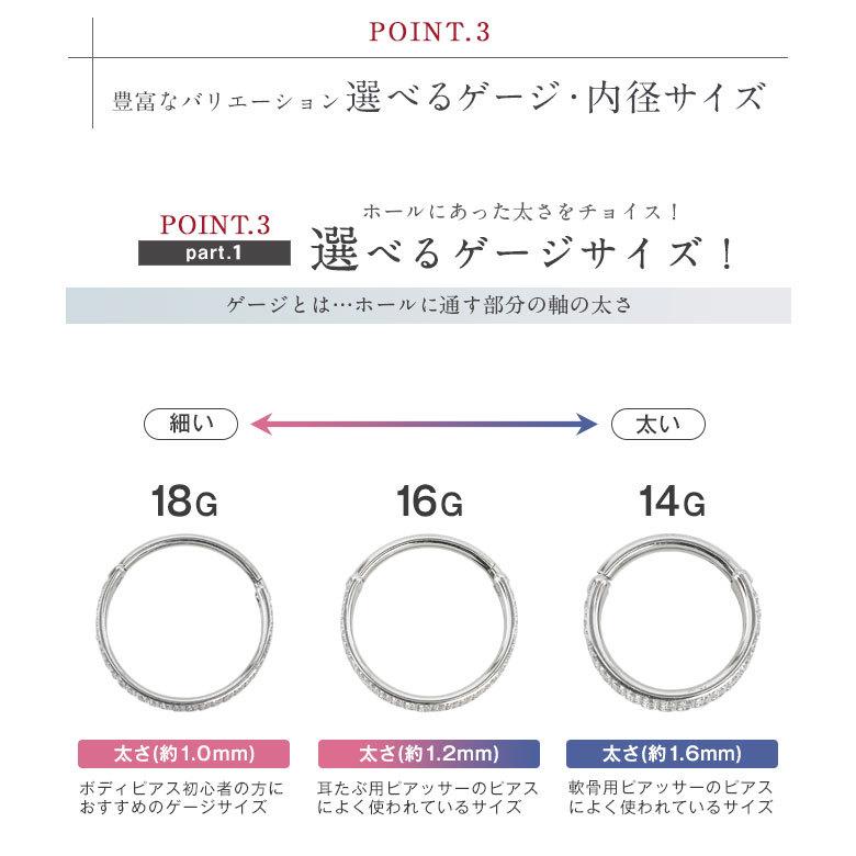 ボディピアス 18G 16G 14G キュービックジルコニア3連ジュエルライン セグメントクリッカー(1個売り)(オマケ革命) | ROQUE | 06