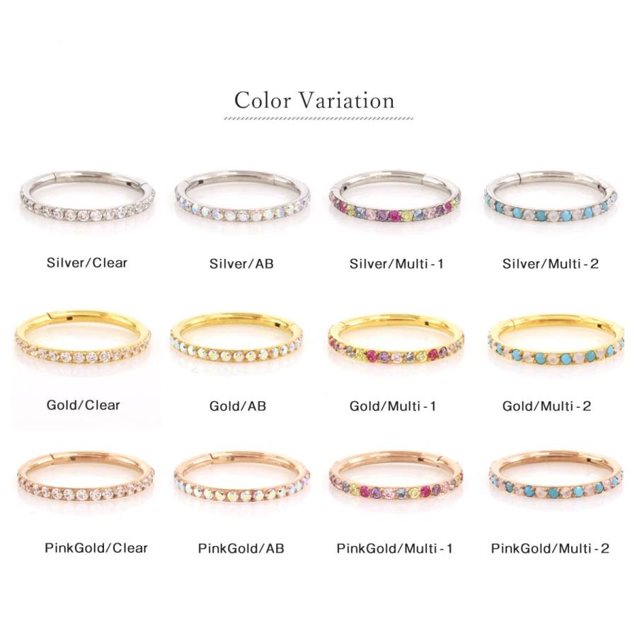 (新型)ボディピアス 18G 16G 14G CZ シングルジュエルライン 軟骨 サージカルステンレス 金属アレルギー対応 フープ リングピアス(1個売り)(オマケ革命) | ROQUE | 23