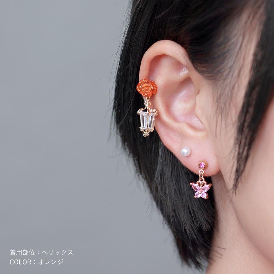 訳あり ソーダライト フラワーカービングピアス ROQUE（ロキ） ボディピアス 16G グリッターアクリルローズ ストレート
