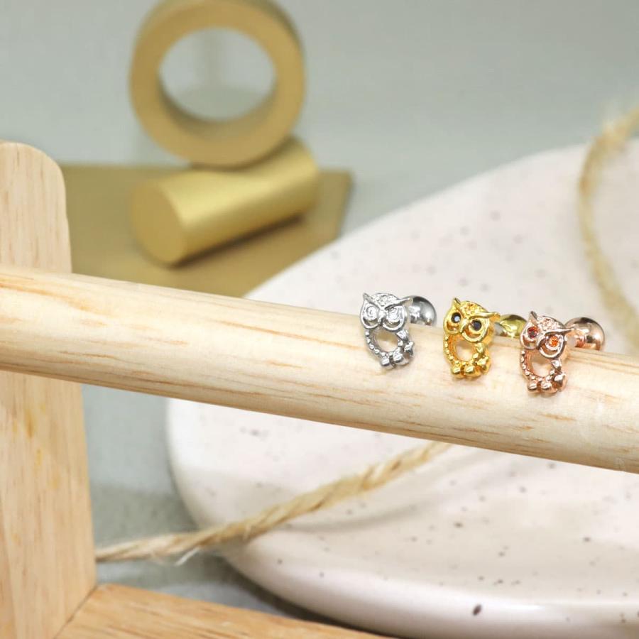 ROQUE（ロキ） ボディピアス 16G フクロウ モチーフ ストレート