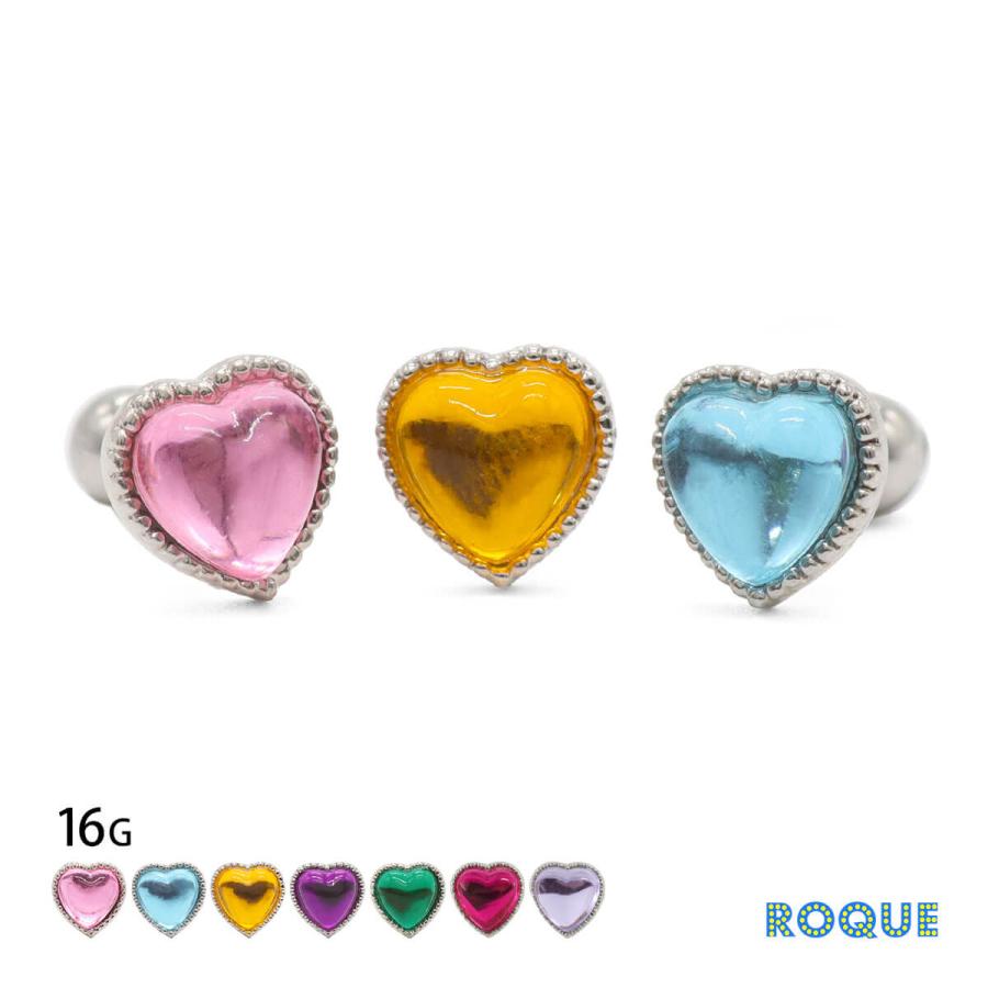 ROQUE ボディピアス 16G ぷっくり カラフルハート ストレートバーベル