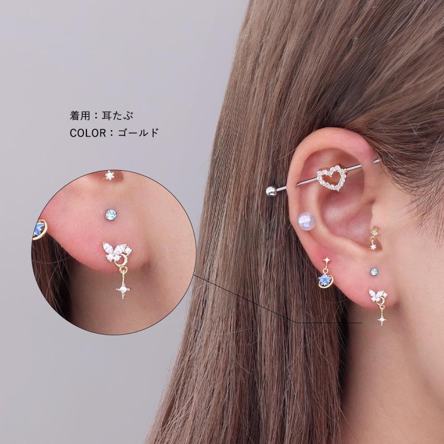 ROQUE（ロキ） ボディピアス 16G 月の蝶 ストレートバーベル(1個売り