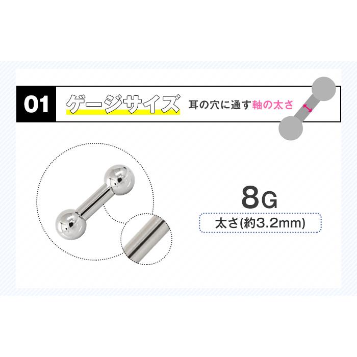 ROQUE（ロキ） ボディピアス 8G ストレートバーベル シルバー 定番