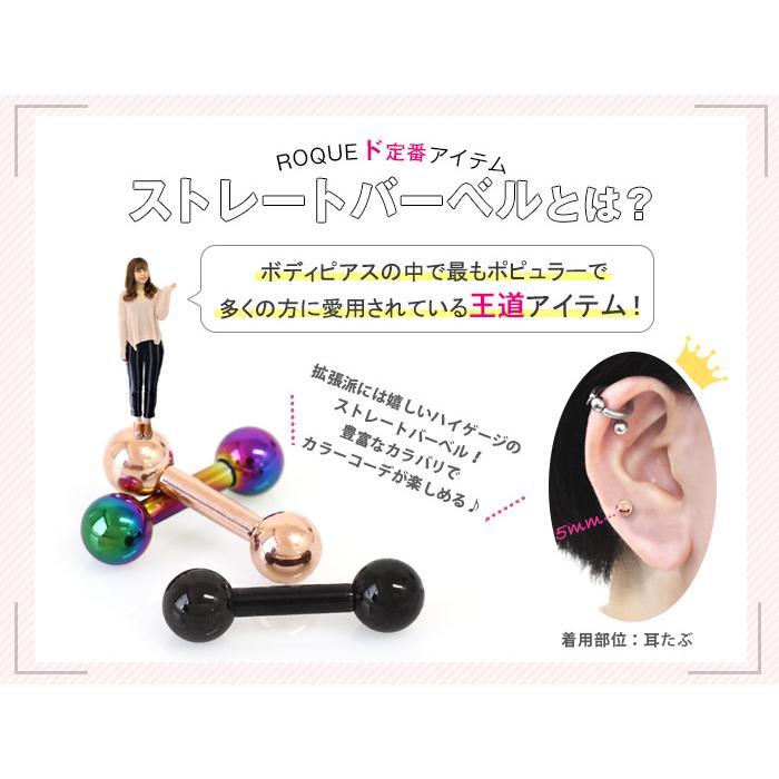 ROQUE（ロキ） 軟骨 ピアス 12G ボディピアス ストレートバーベル