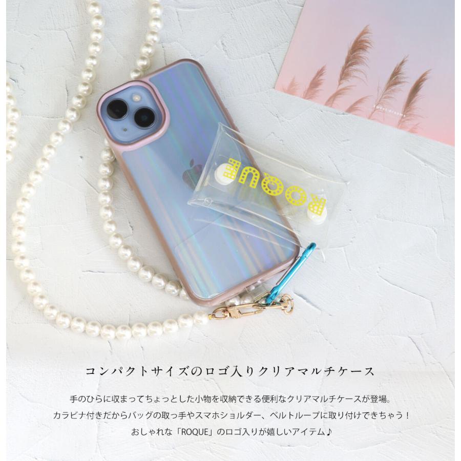 ROQUE（ロキ） カラビナ付き クリアマルチケース ROQUEロゴ入り クリア