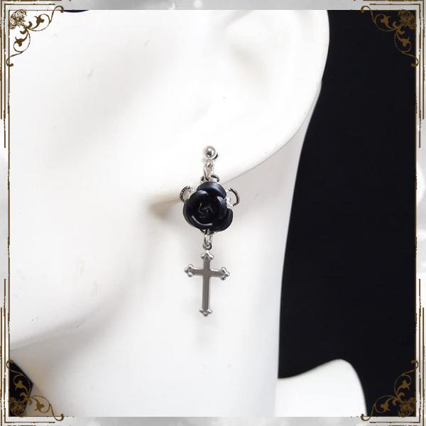 薔薇 バラ 十字架 クロス 黒ブラック ピアス イヤリング 銀 シルバー ゴシック ゴスロリ アクセサリー レディース 和ゴス コスプレ ハロウィン  : アクセサリーショップROSE&CROSS - 通販 - Yahoo!ショッピング