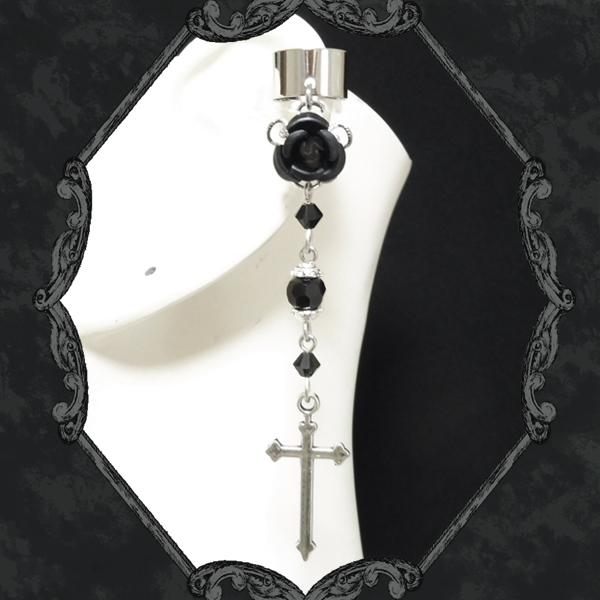 薔薇 バラ 十字架 クロス イヤーカフ イヤークリップ 片耳用 黒ブラック シルバー ゴシック ゴスロリ 女性用 男性用 レディース メンズ ハロウィン コスプレ K 144 アクセサリーショップrose Cross 通販 Yahoo ショッピング