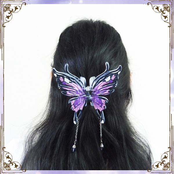 蝶 バタフライ 紫パープル 大きめ バンスクリップ ヘアアクセサリー