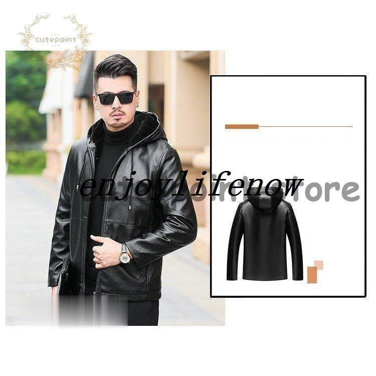 メンズ革ジャンコーデ50代冬レザージャケット裏ボアPU革開襟ライダース