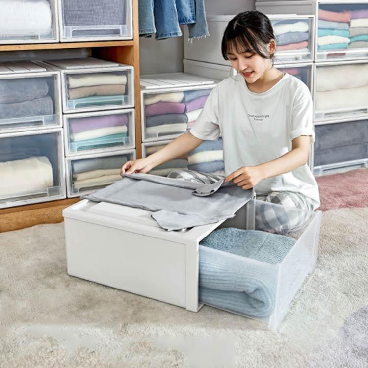 収納ボックス 収納ケース 奥行き47cm 前開き フタ付き 引き出し 式 押入れ収納 積み重ね 押入収納 大容量 プラスチック 衣装ケース 防塵 便利の画像