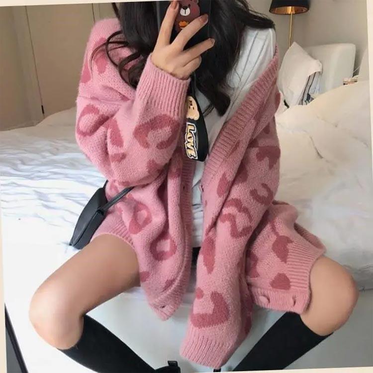ニットカーディガン レオパード柄 レディース ジャガード ニット ニットカーディガン レオパード柄 レディース ジャガード ニット