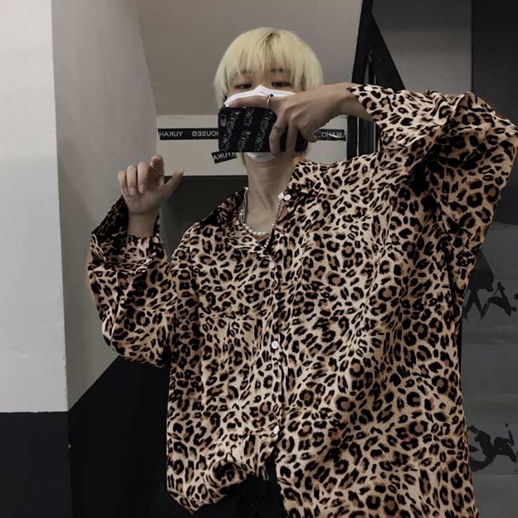 長袖シャツ メンズ カジュアル ヒョウ柄 シャツ レオパード 開襟