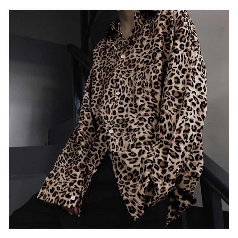 justcavalli レオパード柄 長袖シャツ S2 新品タグ付き 長袖シャツ メンズ カジュアル ヒョウ柄 シャツ レオパード 開襟