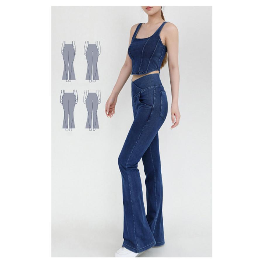 ベルボトムフレアデニムパンツ ストレッチパンツ デニム風 ベルボトムフレアデニムパンツ ストレッチパンツ デニム風