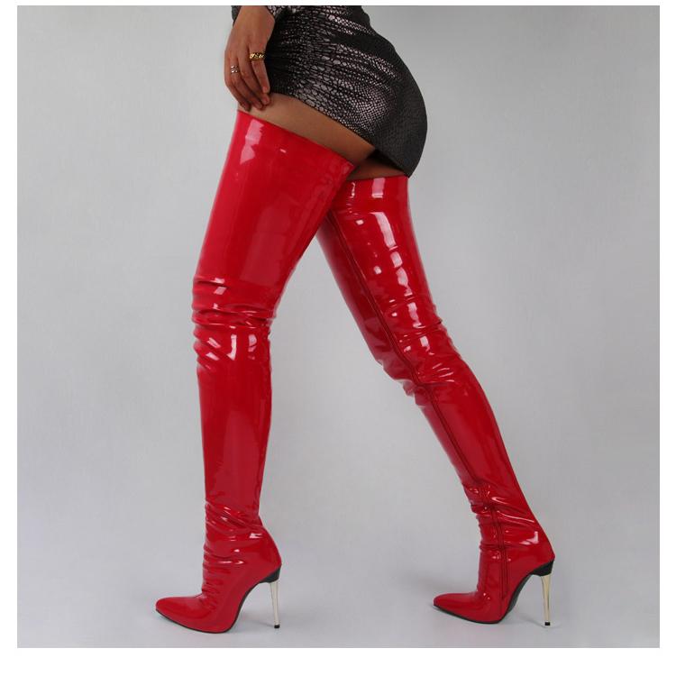 ニーハイブーツ レディース ロング エナメル ハイヒール